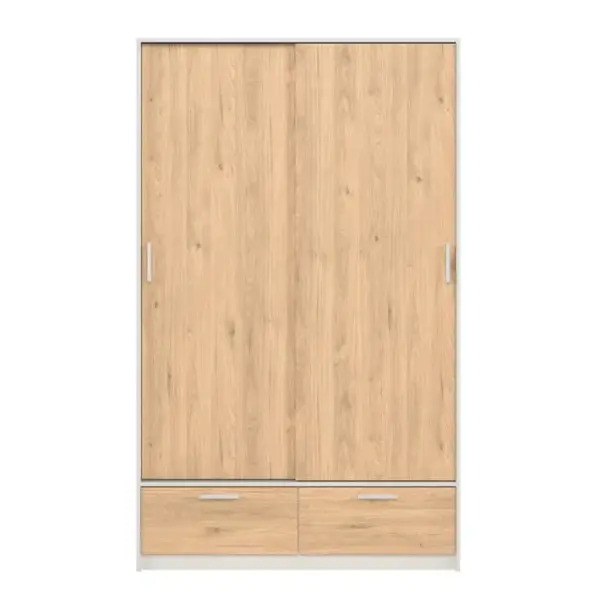 Armoire 2 portes coulissantes DRESS 2 tiroirs chêne/ blan L.121 cm