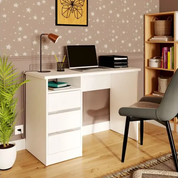 Bureau 3 tiroirs et 1 niche STUDY Blanc