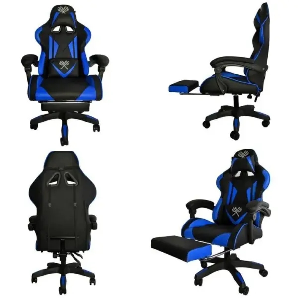 Gamer Fauteuil De Bureau Siège Gaming Dossier Inclinable Avec Repose-pieds Bleu