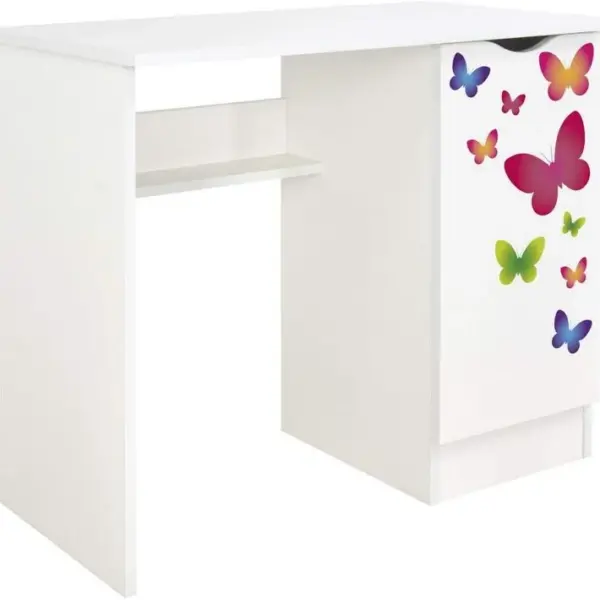 Bureau Blanc Avec Étagère Roma - Papillons