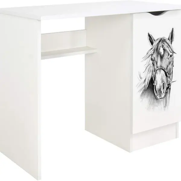 Bureau Blanc Avec Étagère Roma - Cheval