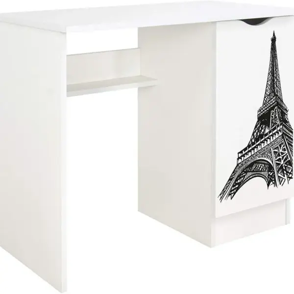 Bureau Blanc Avec Étagère Roma - Tour Eiffel