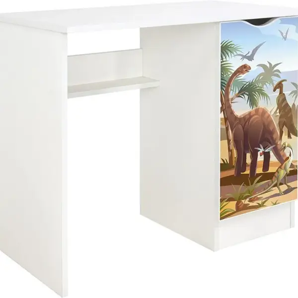 Bureau Blanc Avec Étagère Roma /motif Dinosaures/