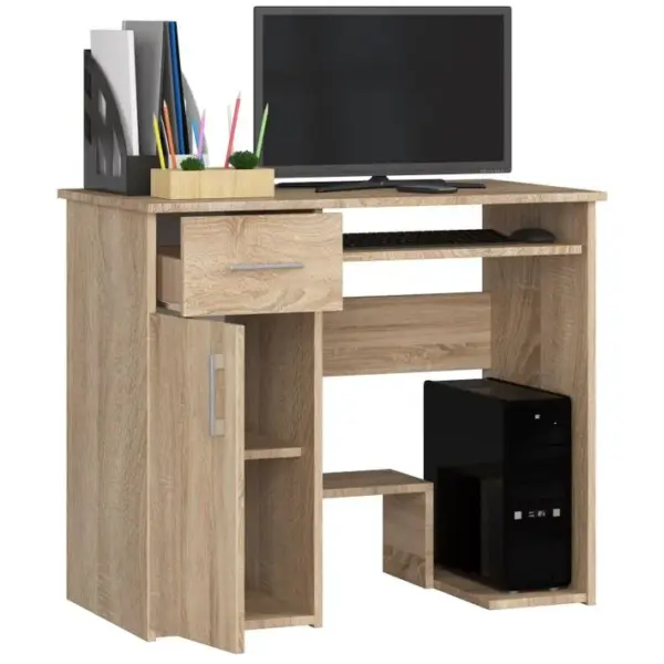 Bureau Dordinateur Jay Chêne Sonoma 90 Cm 1 Porte 1 Tiroir Façade Chêne Sonoma 3 Étagères