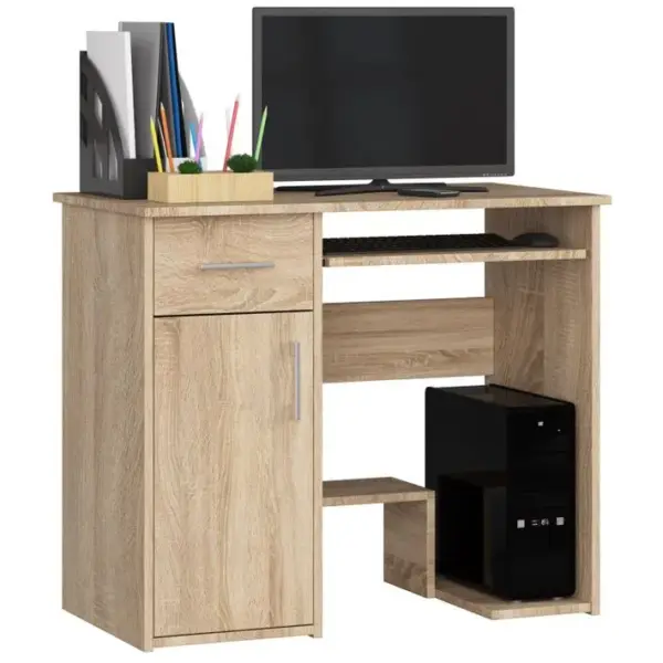 Bureau Dordinateur Jay Chêne Sonoma 90 Cm 1 Porte 1 Tiroir Façade Chêne Sonoma 3 Étagères