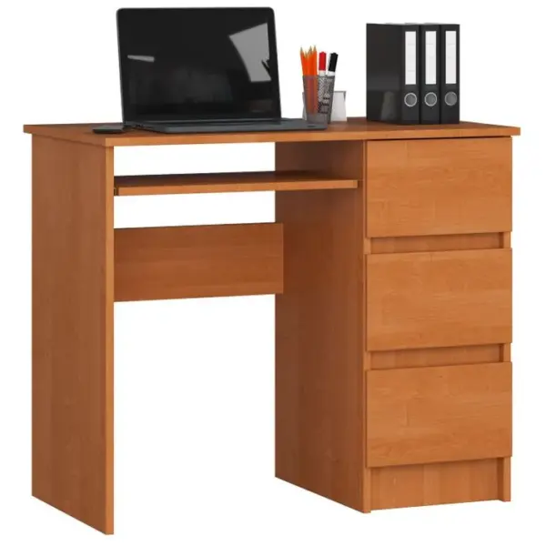 Bureau Dordinateur Droit A6 Aulne 90 Cm 3 Tiroirs Façade Aulne 1 Étagère 90x50x77 Cm