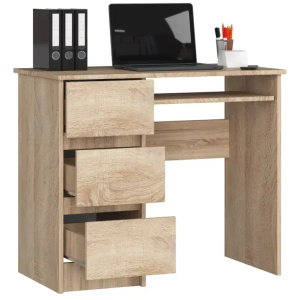 Bureau Dordinateur Gauche A6 Sonoma 90 Cm 3 Tiroirs Façade Sonoma 1 Étagère 90x50x77 Cm