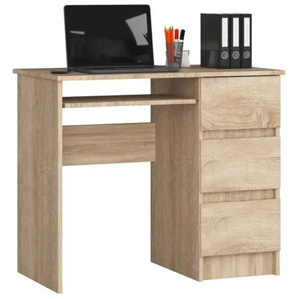 Bureau Dordinateur Droit A6 Sonoma 90 Cm 3 Tiroirs Façade Sonoma 1 Étagère 90x50x77 Cm