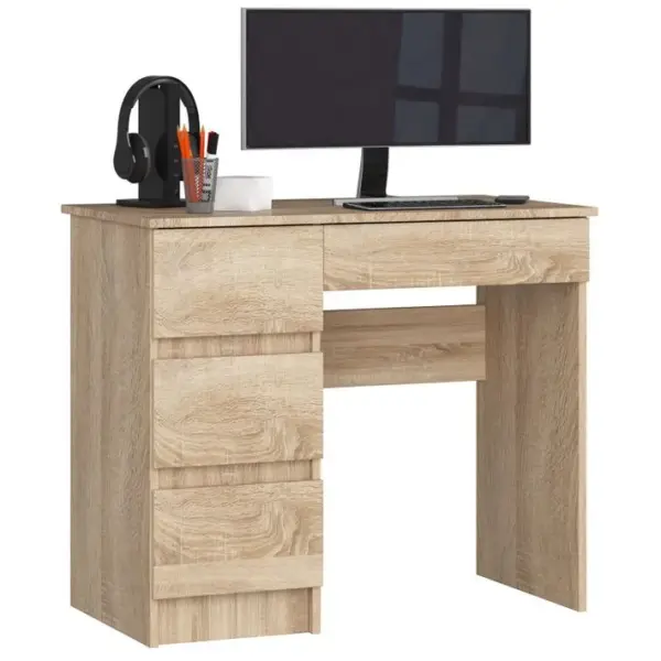 Bureau Dordinateur Gauche A7 Chêne Sonoma 90 Cm 4 Tiroirs Façade Chêne Sonoma 90x50x77 Cm