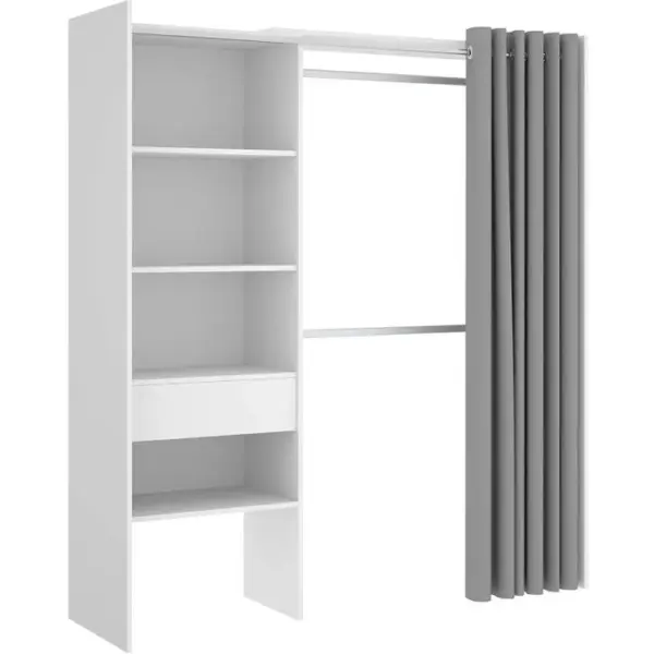 Armoire Dressing Extensible Avec Rideau + 1 Tiroir Coloris Blanc - L. 110-160 X H. 205 X P. 50 Cm