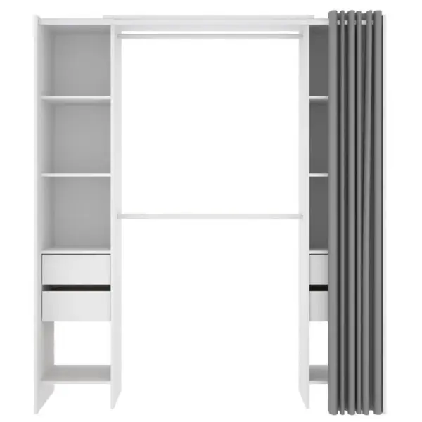 Armoire Dressing Extensible Avec Rideau + 4 Tiroirs Coloris Blanc - L. 100-180 X H. 203 X P. 50 Cm