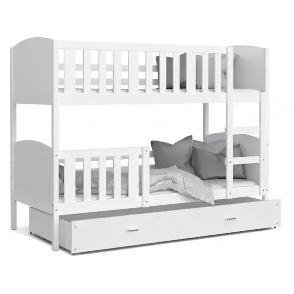 Lit Superposé Tomy 90x190 Blanc - Blanc Livré Avec Sommiers, Tiroir Et Matelas En Mousse De 7cm