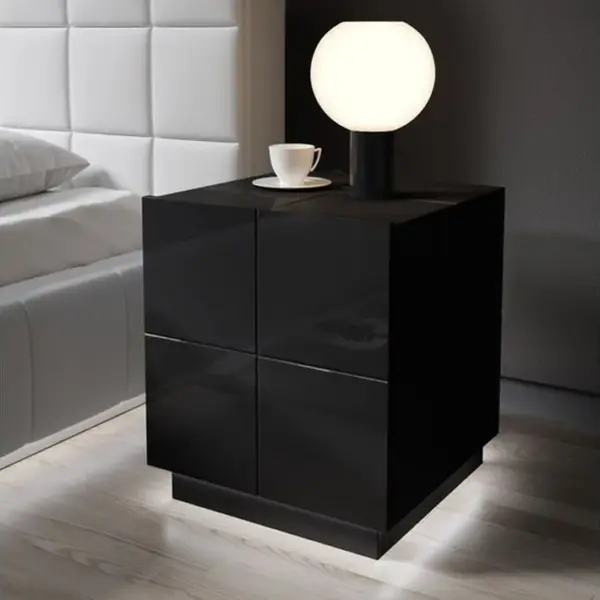 Lot De 2 Tables De Chevet Design Noir Brillant + LED Flow