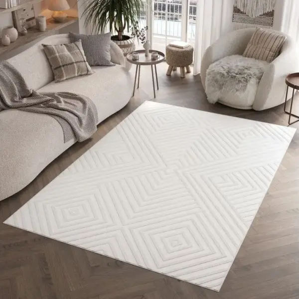 Hygge Moderne Crème Blanc Géométrique 3d Oeko-tex 80x150cm