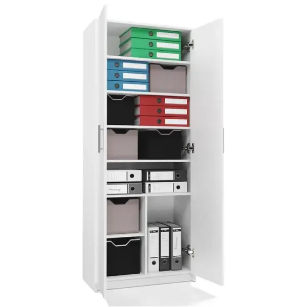 Parla Armoire Moderne 6 Étagères 180x74x35cm Meuble De Rangement Armoire Bureau Blanc