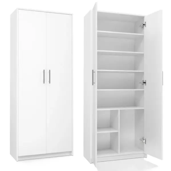 Parla Armoire Moderne 6 Étagères 180x74x35cm Meuble De Rangement Armoire Bureau Blanc