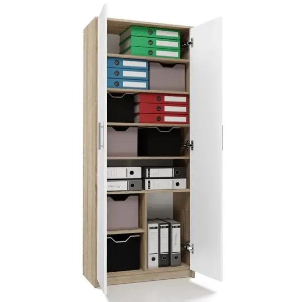 Parla Armoire Moderne 6 Étagères 180x74x35cm Meuble De Rangement Blanc Et Sonoma