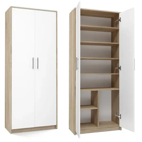 Parla Armoire Moderne 6 Étagères 180x74x35cm Meuble De Rangement Blanc Et Sonoma