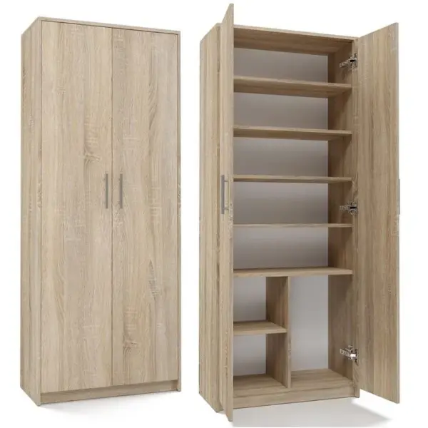 Parla Armoire Moderne 6 Étagères 180x74x35cm Meuble De Rangement Armoire Bureau Sonoma