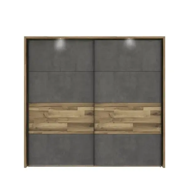 Armoire 2 portes coulissantes L.231 cm RICCIANO imitation chêne béton gris