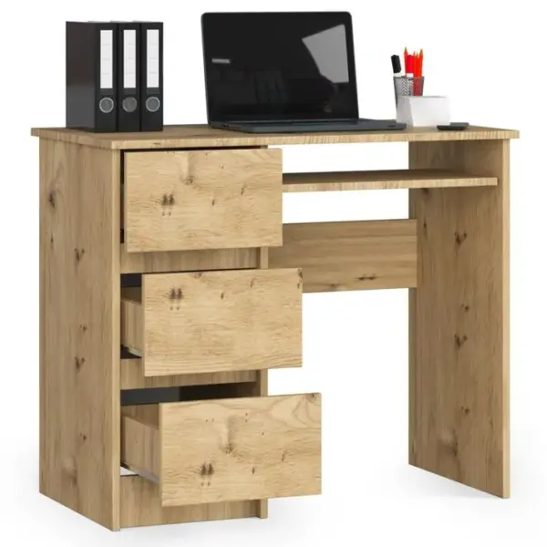 Bureau Dordinateur Gauche A6 Chêne Artisan 90 Cm 3 Tiroirs Façade Chêne Artisan 1 Étagère