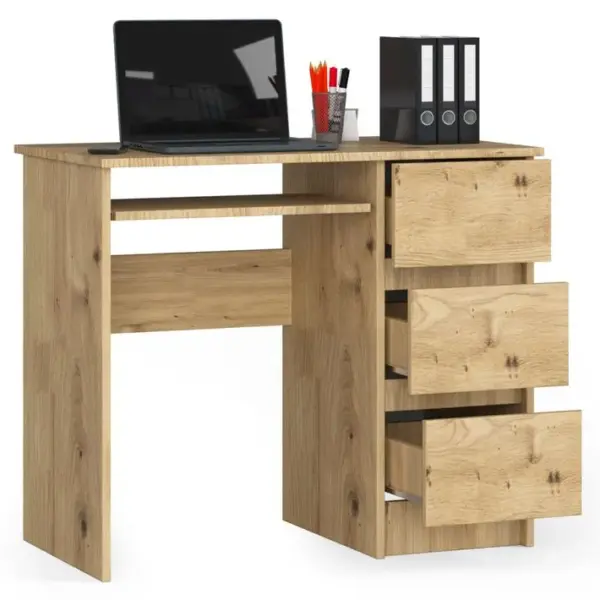 Bureau Dordinateur Droit A6 Chêne Artisan 90 Cm 3 Tiroirs Façade Chêne Artisan 1 Étagère