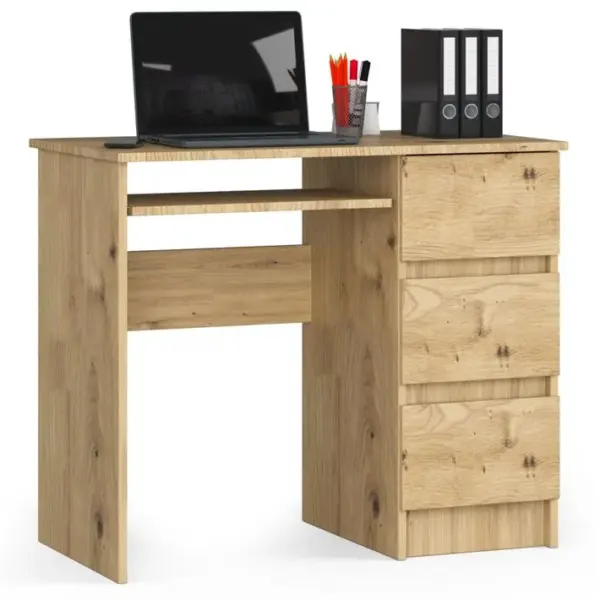 Bureau Dordinateur Droit A6 Chêne Artisan 90 Cm 3 Tiroirs Façade Chêne Artisan 1 Étagère