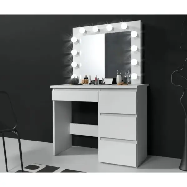 Coiffeuse Avec 4 Tiroirs Et Miroir LED Coloris Blanc - H75 X L94 X P43 Cm