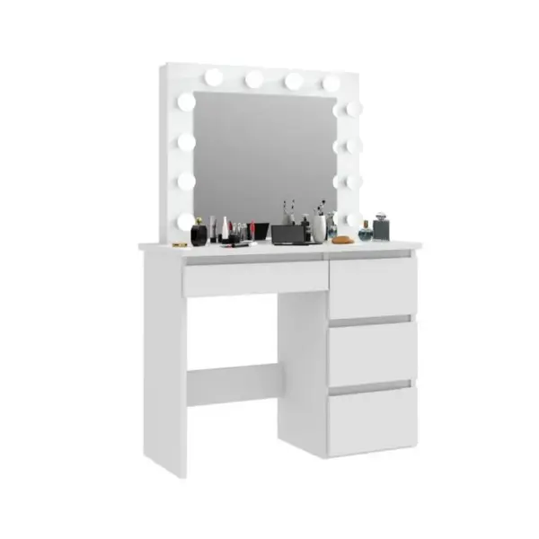 Coiffeuse Avec 4 Tiroirs Et Miroir LED Coloris Blanc - H75 X L94 X P43 Cm