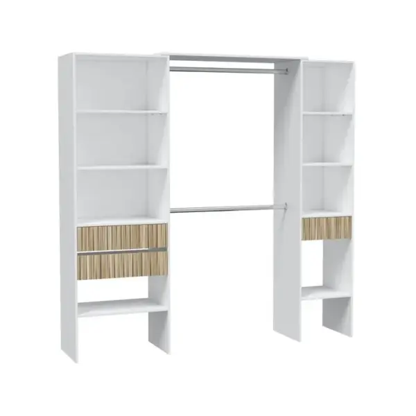 Armoire, dressing avec 3 tiroirs coloris blanc artic, naturel - L. 190 x H. 187 x P. 40 cm