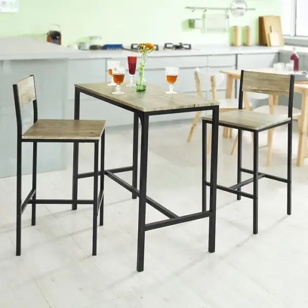 SOBUY Ensemble Table De Bar + 2 Chaises Set De 1 Table + 2 Tabouret Haut De Bar Table Haute, Ogt03-n