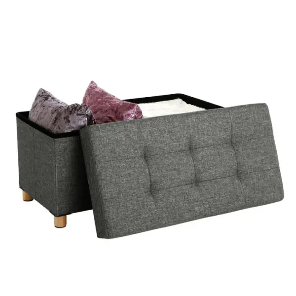 Pouf, Bout De Lit, rembourré Pliable, coffre, Pieds En Bois Massif, gris Foncé