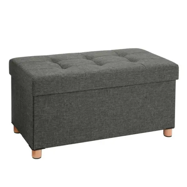 Pouf, Bout De Lit, rembourré Pliable, coffre, Pieds En Bois Massif, gris Foncé