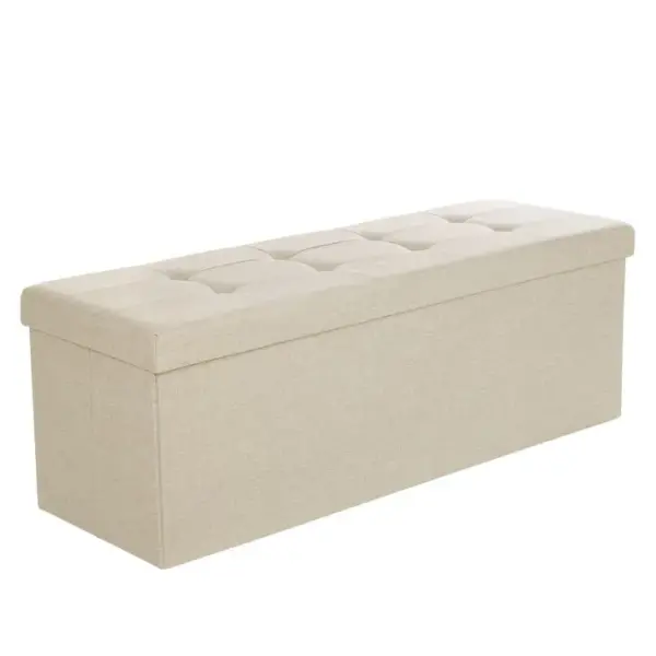 Bout De Lit,coffre De Rangement,pliable,charge 300 Kg,120 L,imitation Lin, Beige