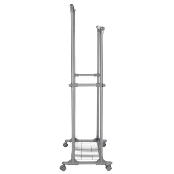 Portant Double Barre, Mobile, Extensible Entre 87 À 150 Cm, Avec Roulettes Et Étagère De Rangement