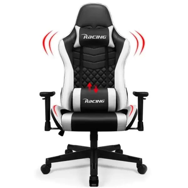 Chaise Gaming Charge 150kg, Fauteuil Bureau Ergonomique, Assise De 56cm, Hauteur, Coussins Réglables