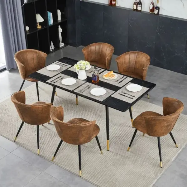 Ensemble Table Extensible Avec 6 Chaises Rétro Vintage Ensembles Pour Cuisine Noir + Marron