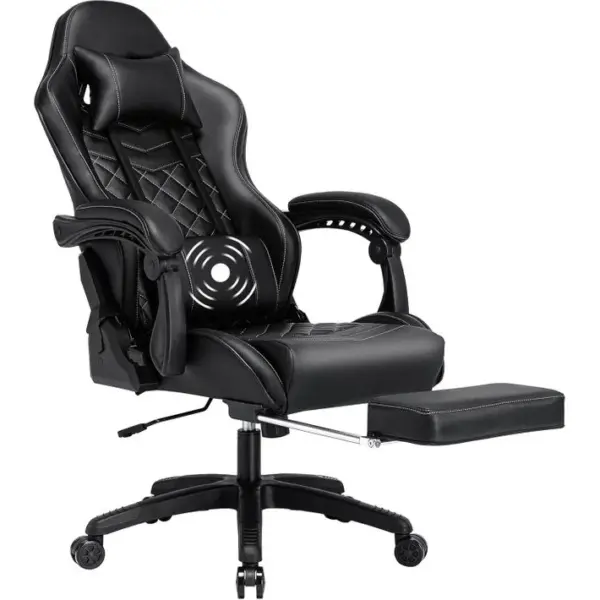 Chaise Gaming Ergonomique Avec Repose-pieds, Massage Lombaire, Capacité 180kg, Noir