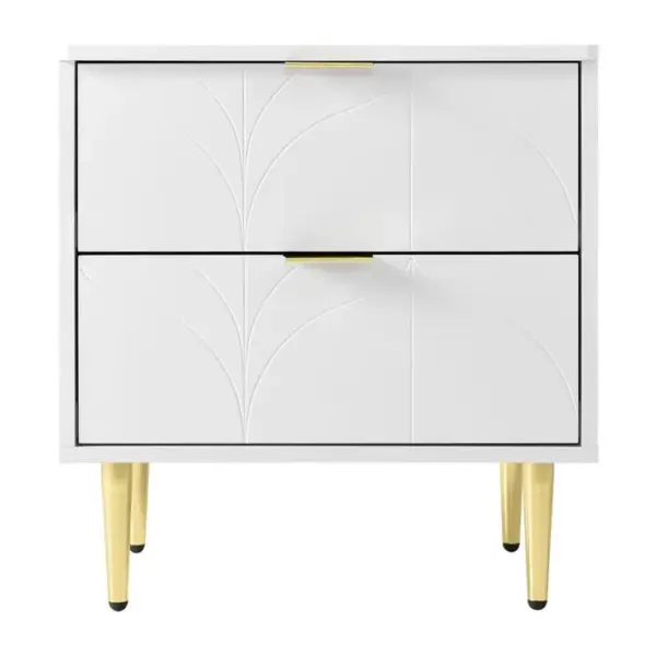 Tables De Nuit Modernes, 2 Tiroirs, Pieds Dorés, Motif Floral, 50x40x54 Cm, Blanc (set De 2)