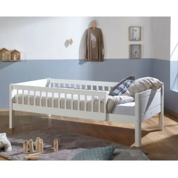 Pack Lit Enfant Avec Barrières Et Matelas Victoria Blanc 90x190 Cm