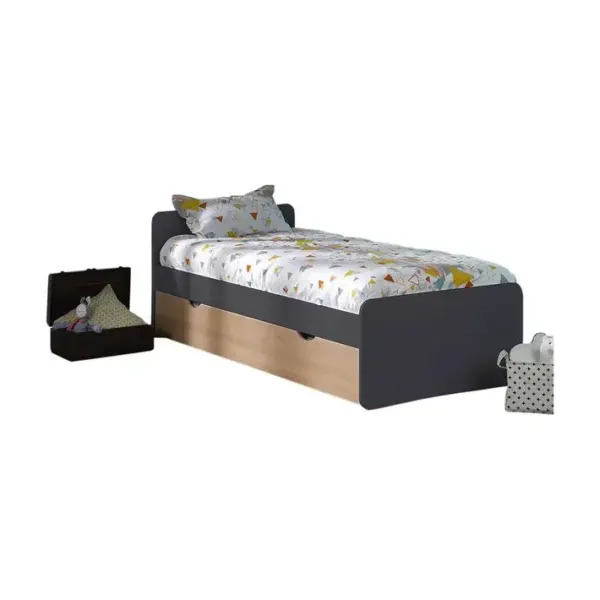 Pack Lit Gigogne Avec 2 Matelas Spike Gris Anthracite Et Bois 90x190 Cm