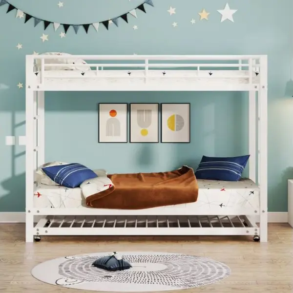 90 * 200 Cm Lits Superposés, Lit Pour Enfants, Avec Lit Pliant, Barre De Haute Hauteur, Blanc