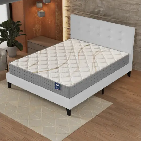 Ensemble Matelas + Lit Avec Tête De Lit 160x200 Cm, Essem 25cm D?épaisseur Mousse Haute Densité