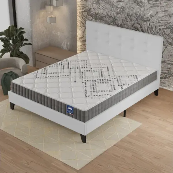 Ensemble Matelas + Lit Avec Tête De Lit 160x200 Cm, Eliha 20 Cm D?épaisseur Mousse Haute Densité