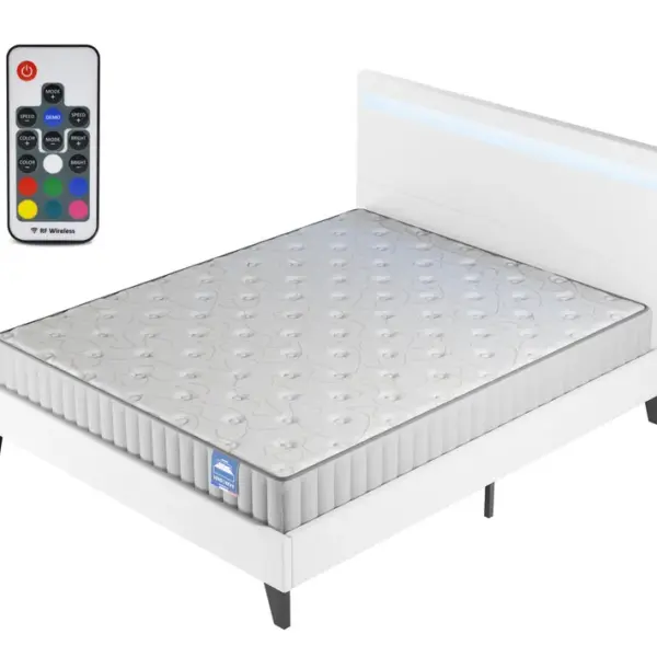 Ensemble Matelas Mousse + Lit Eclairage LED 140x200 Cm-22cm D?épaisseur Accueil Mémoire De Forme