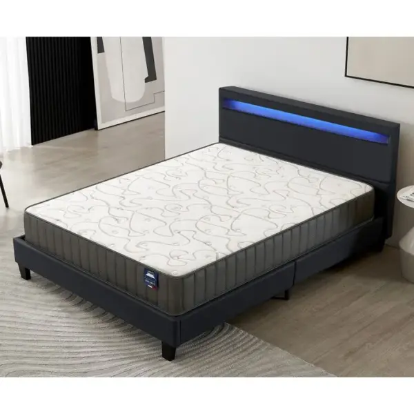 Ensemble Matelas Mousse + Lit Eclairage LED 120x190 Cm-16cm D?épaisseur Accueil Mémoire De Forme