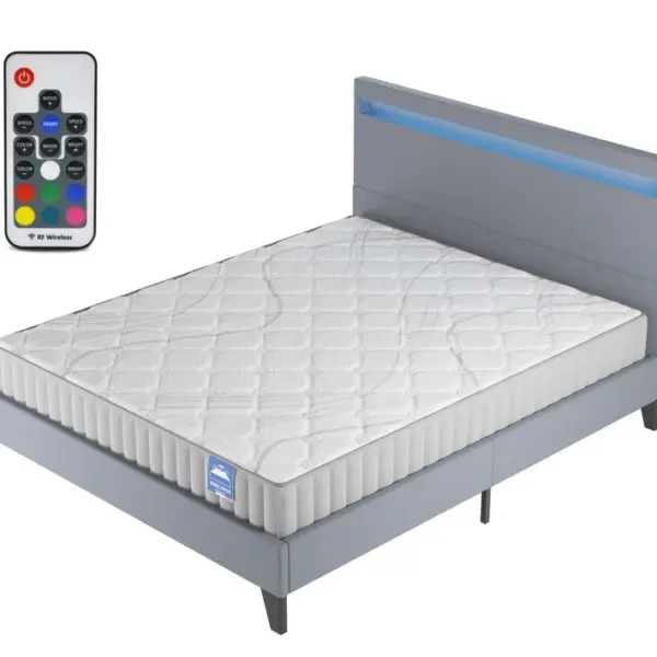 Ensemble 140x190cm, Matelas Mousse Accueil Latex + Lit Éclairage LED