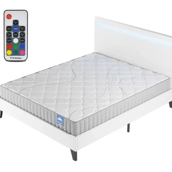 Ensemble 120x190cm, Matelas Mousse Accueil Latex + Lit Éclairage LED