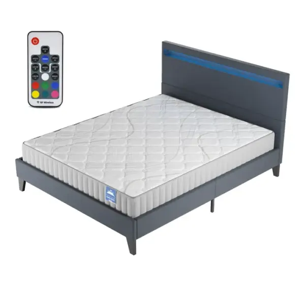 Ensemble 140x200cm, Matelas Mousse Accueil Latex + Lit Éclairage LED