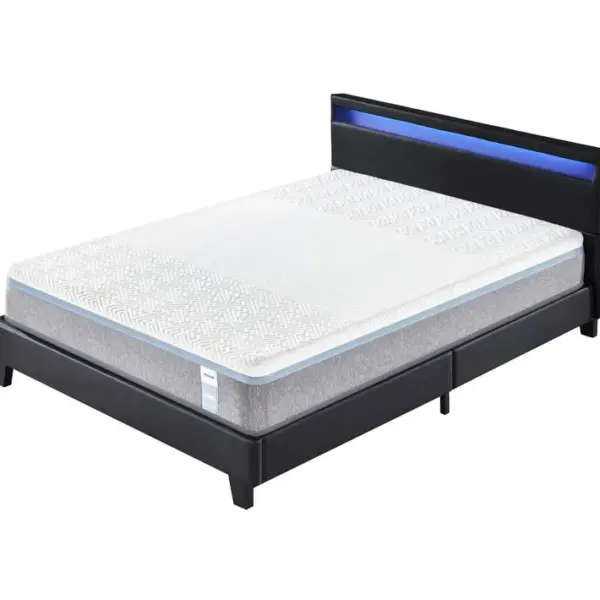 Ensemble Matelas Mousse + Lit Avec Tête De Lit 140x190 Cm Epaisseur 28cm Souple Accueil Latex Nature